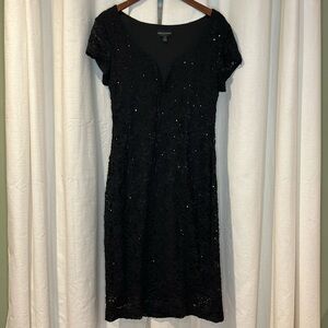 Black floral lace and sequin cocktail dress